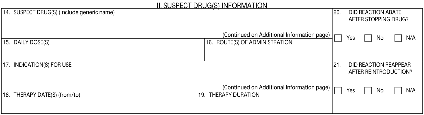 II. Suspect Drug(s) Section